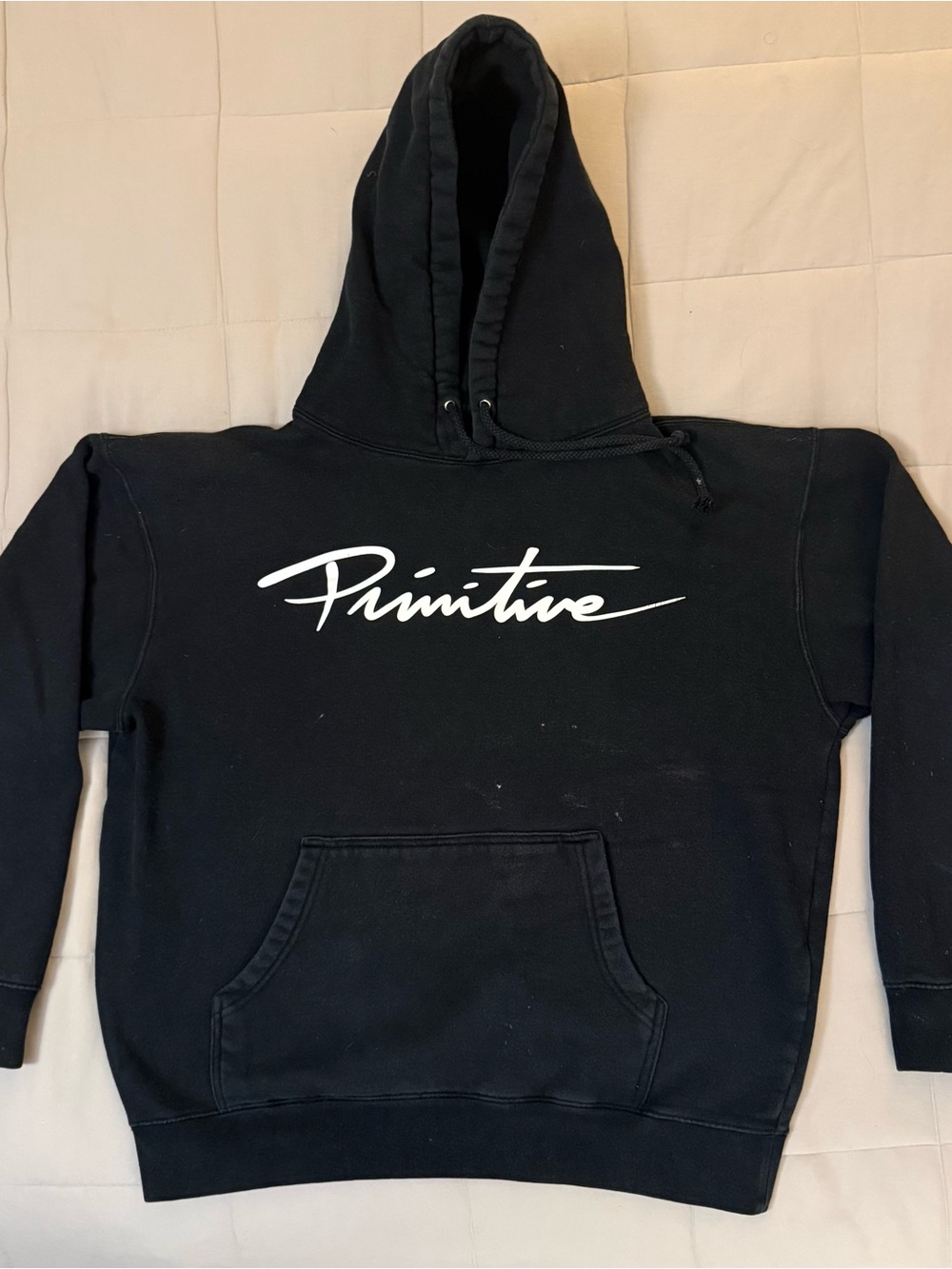 Primitive Men’s Black Crewneck Hoodie with White Script Logo sz M